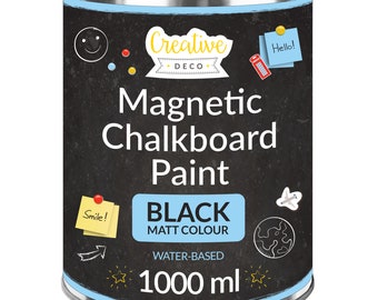 1L Pintura Magnética para Pizarra Negra | 1000 ml | Rendimiento 10 m2 | Pintura Mate para Paredes, Madera, Metal, Vidrio | a Base de Agua