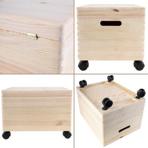 Große Holzkiste mit Deckel und Rollen 2 Größen Holztruhe Erinnerungsbox Holzbox mit Deckel und Griffen ROH & UNGESCHLIFFEN Bild 8