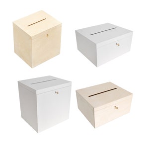 Lockable Wooden Wedding Card Box | 2 Sizes | 2 Colours | Unpainted Plain Storage Box Lid | Wedding Gift Memory Trinket Chest for Letters