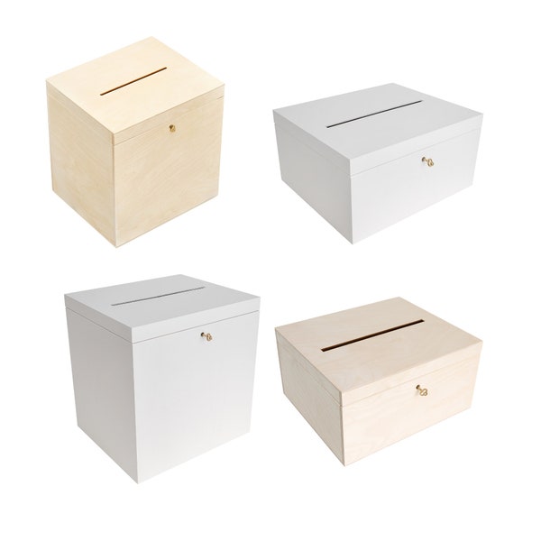 Lockable Wooden Wedding Card Box | 2 Sizes | 2 Colours | Unpainted Plain Storage Box Lid | Wedding Gift Memory Trinket Chest for Letters