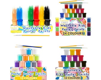 Washable Kids Poster Paint Set | 20 ml Pots | 4 Variants | Children Toddlers Finger Paints | Safe & Non-Toxic | Quick Drying Matte Finish