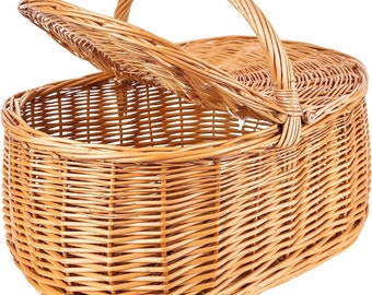 Große Picknickkorb Weidenkorb mit Henkel Einkaufskorb | 45 x 30 x 38 cm (+/- 2 cm) | Groß und Leicht | Naturbraun | Handgeflochten