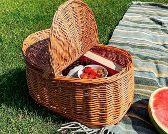 Große Picknickkorb Weidenkorb mit Henkel Einkaufskorb | 45 x 30 x 38 cm (+/- 2 cm) | Groß und Leicht | Naturbraun | Handgeflochten