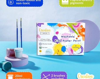Creative DECO Temperas para Niños Lavable Pintura Dedos Bebes | 12 x 20 ml  Botes | No Tóxica | Colores Básicos Intensos | Perfecto para Principiantes