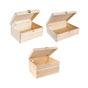 Lockable Plain Wooden Storage Box 3 Sizes with Lid and Lock Wedding Gift Box ROUGH & UNSANDED Wood Keepsake Chest image 1