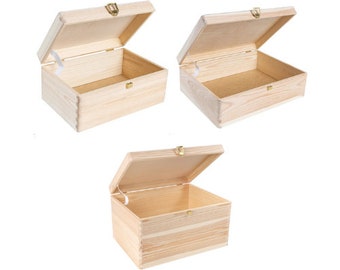 Caja de Almacenamiento de Madera Lisa con Cerradura | 2 Tamaños | con Tapa y Cerradura | Caja de Regalo de Boda