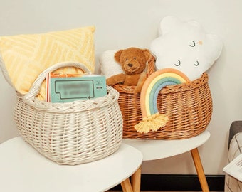 Große Picknickkorb Weidenkorb mit Henkel Einkaufskorb | 45 x 32 x 34 cm | 2 Farben | Groß und Leicht | Handgeflochten