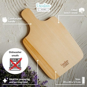 Small Wooden Cutting Chopping Board 35 x 20 x 1.5 cm / 0.5 cm Paddle Serving Platter with Handle Rectangular Kitchen Board image 5