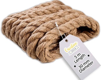 Corde Ficelle Jute | 4 Variantes | 30mm | Brun Naturel | Rampe Chanvre Torsadée pour Le Jardin | Cordolette pour Jardinage