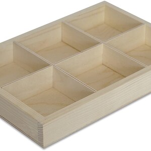 Wooden Tray Display | 6 Compartments | Jewellery Box Drawer & Desk Organiser | 27.5 x 18 x 4 cm