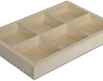 Setzkasten Sammelbox Holz | 6 Fächer | 27,5 x 18 x 4 cm (+/- 0,5 cm) | Holztablett Bemalen Holz Sortierung Speicherregal Box Drucker