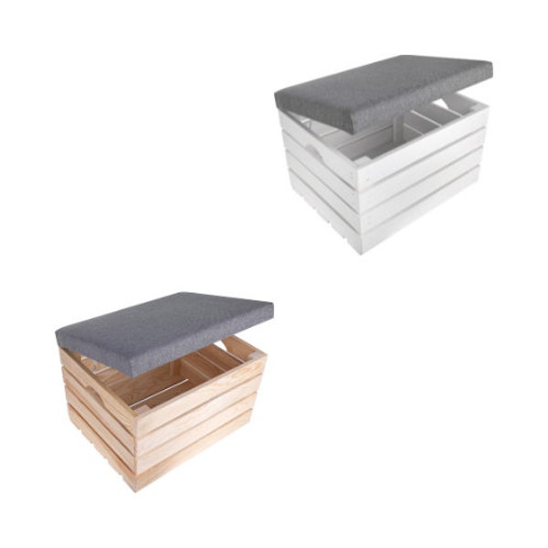 Caja de Madera Tapizada con Asiento | 50 x 40 x 35 cm | Banco Cofre Puff con Espacio de Almacenamiento para Pequeños Objetos