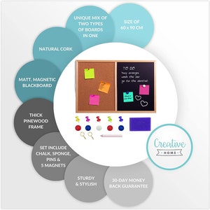 Magnetisch Kreidetafel & Pinnwand Kork Kombitafel 2 Größes Große Schwarz Magnettafel mit 5 Stiften, Kreide, 5 Magneten und Schwamm Bild 9