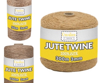 Corde Ficelle Jute | 3 Variantes | Brun Naturel | 2-3 mm d’Épaisseur | Cordolette pour Chat Decoration Jardinage Emballage Cadeau Bricolage