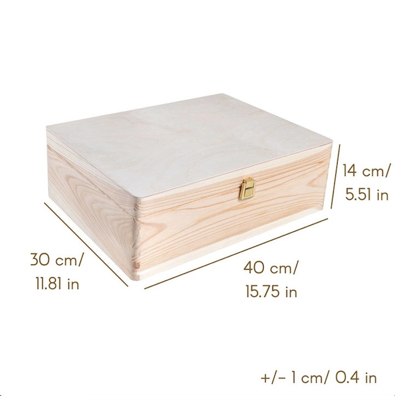 Boîte de Rangement en Bois Verrouillable 2 Tailles avec Couvercle et Serrure Boite Rangement pour Souvenirs Cadeau de Mariage 40 x 30 x 14 cm