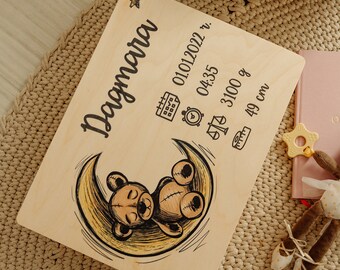 Caja de Recuerdos Personalizada para Bebés | 4 Variantes | Motivo de Oso de Peluche | Cofre Madera con Tapa Grabada y Asas