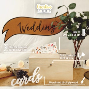 Verrouillable Boite de Rangement en Bois 2 Tailles 2 Couleurs Cadeau de Mariage Couvercle et Serrure Souvenir Carte Lettre Small | Beige