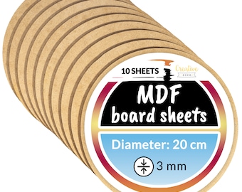 10 x Círculo Madera Placa MDF Decorativa | Diámetro 20 cm | Bordes Redondeados | para Colgar | Ideal para Decorar Barnizar Pintar Decoupage