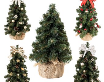 Artificial Mini Christmas Tree with Stand | 3 Sizes | 5 Colours | Jute Support | Miniature Xmas Tree Small Cone