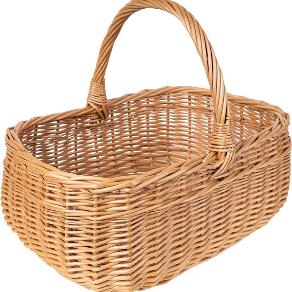 Wicker Shopping Basket | 36 x 26 x 31 cm (+/- 2 cm) Large | Wicker Basket with Handle Handmade Durable | Natural Brown Thick Willow
