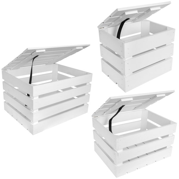 Caja de Madera Blanca con Tapa Grande | 3 Variantes | Cofre Baúl Natural de Almacenamiento Vintage Retro Almacenar Regalo