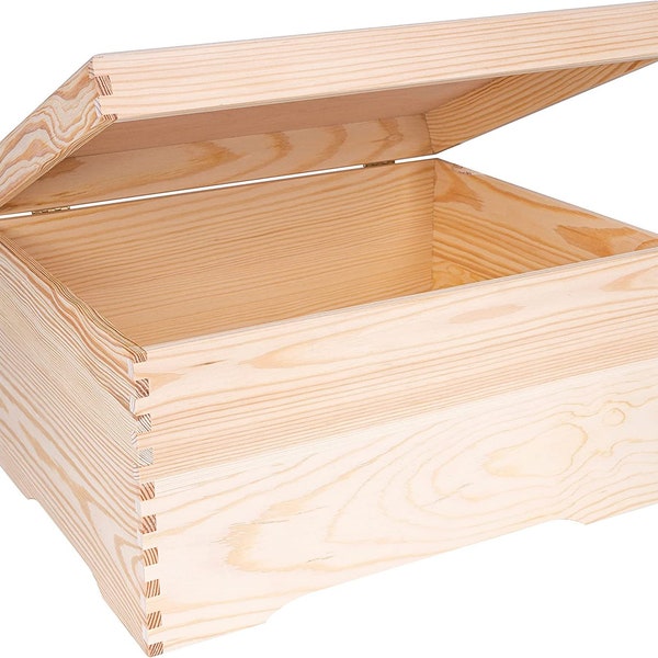 XXL Extra Large Wooden Storage Box | 40 x 30.5 x 24 cm | Plain, Unfinished and Unpainted with Lid and without Handles