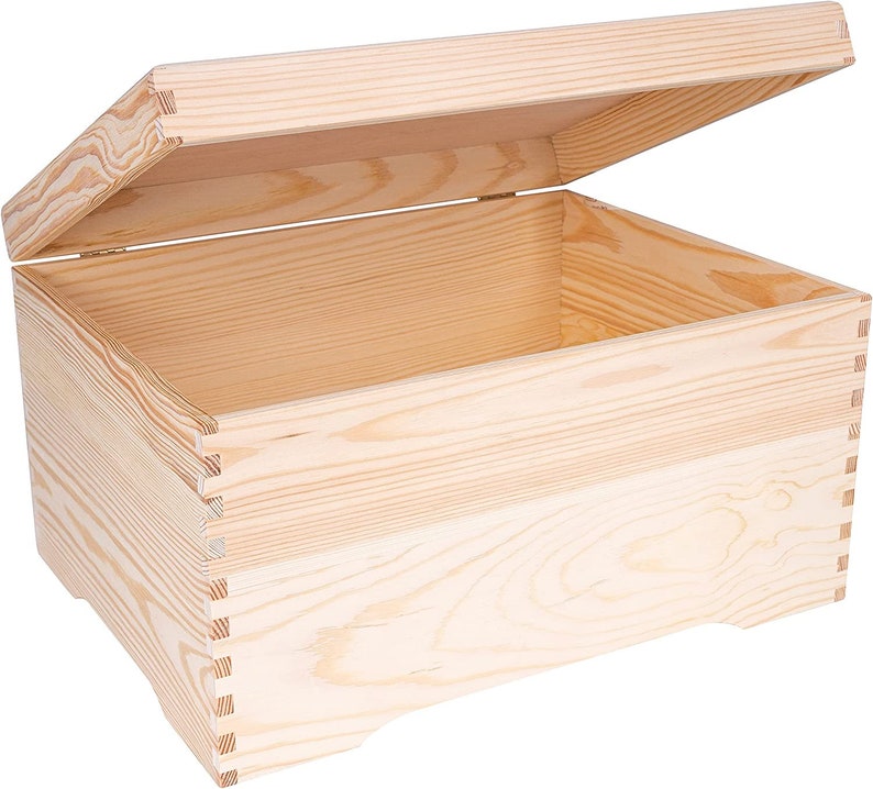 XXL Duże Drewniane Pudełko Skrzynka 40 x 30.5 x 24 cm z Pokrywą Niemalowana Skrzynia do Dekoracji z Naturalnego Drewna zdjęcie 1