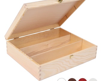 Wein-Kiste aus Natürliches Kiefern-Holz | 3 Varianten | Wein-Box für 3 Flaschen Deckel und Verschluss | 35,1x30x10cm | Hochzeitsgeschenk