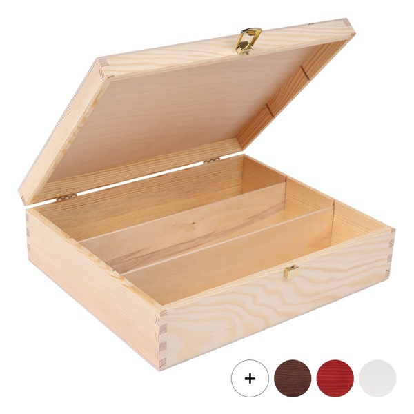 Wein-Kiste aus Natürliches Kiefern-Holz | 3 Varianten | Wein-Box für 3 Flaschen Deckel und Verschluss | 35,1x30x10cm | Hochzeitsgeschenk