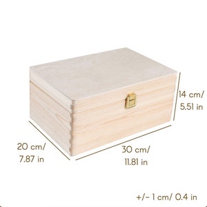 Abschließbare Aufbewahrungsbox aus Schlichtem Holz 2 Größen Deckel und Schloss Geschenkbox Hochzeitsgeschenk RAUE & UNGESCHLEIFTE 30 x 20 x 14 cm