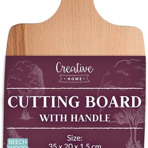 Small Wooden Cutting Chopping Board 35 x 20 x 1.5 cm / 0.5 cm Paddle Serving Platter with Handle Rectangular Kitchen Board image 1