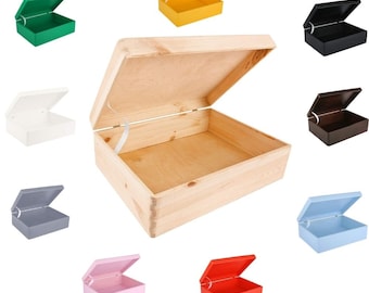 XL Plain Wooden Storage Box | 40 x 30 x 14 cm | with Lid | Wedding Gift Box | ROUGH & UNSANDED Wood Keepsake Chest