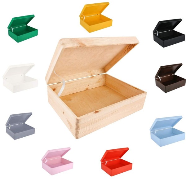 XL Duże Drewniane Pudełko z Pokrywą do Przechowywania | 40 x 30 x 14 cm | 10 Kolorów | Bez Uchwytów | Pudełko Ślubne