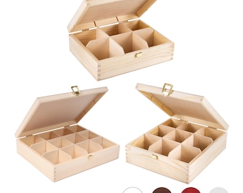 Boîte à Thé en Bois | 5 Variantes | Bois Naturel | Sac Organisateur de Luxe Conteneur Souvenir Chocolate et Café | Cadeau de Mariage