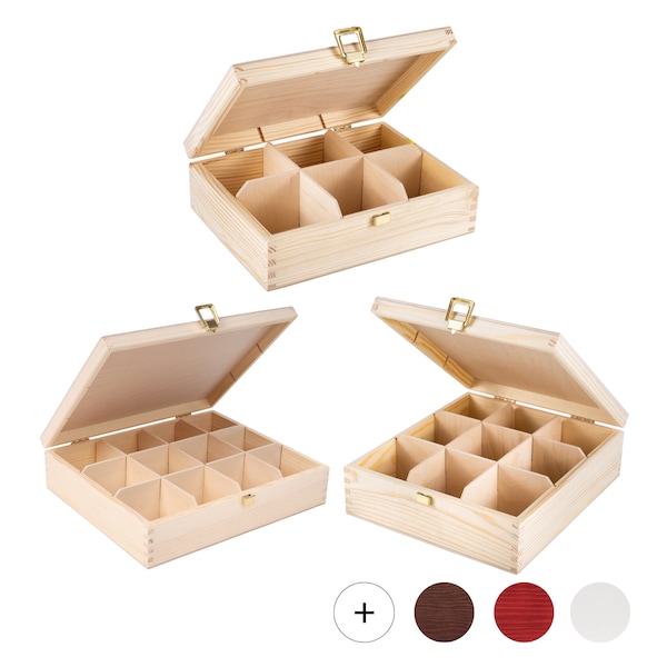 Aufbewahrungsbox für Tee aus Holz | 5 Varianten | Naturholz | Luxus-Organizer-Tasche Behälter Andenken Truhe und Kaffee | Hochzeitsgeschenk