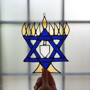 Blue David Star Hanukkah Suncatcher