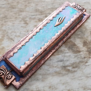 Stained Glass Tourquoise Mezuza Case