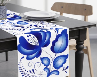 Polish Folk Blue Floral Table Runner