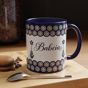 Polish BABCIA Mug – Polish Folk Coffee Cup – Gift for Babcia – Polish Pottery Blue Dot Floral Mug – Polish Grandma Gift – Mother’s Day Gift