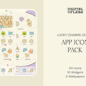 85 Lucky Charms Cereal iOS Android Icon App Theme Pack Wallpaper Widgets Icons Cute Milk Pastel Marshmallow Aesthetic Instant Download image 1