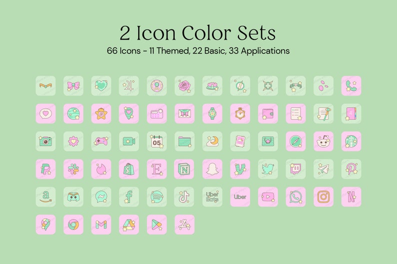 Jupiter iOS Android Icon App Theme Pack Wallpaper Widgets Icons Grün rosa Pastell niedlich Kawaii Ästhetik Sofort Download Bild 3