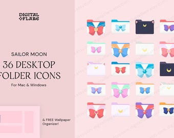 36 Pretty Guardians Desktop Folder Icons for Mac & Windows | Wallpaper Organizer | Sailor Pastel Light Moon Aesthetic | Instant Download