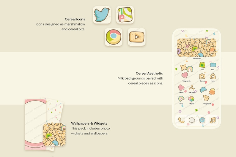 85 Lucky Charms Cereal iOS Android Icon App Theme Pack Wallpaper Widgets Icons Cute Milk Pastel Marshmallow Aesthetic Instant Download image 2