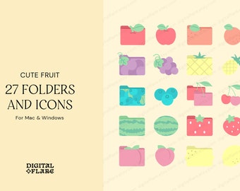 27 Cute Fruit Desktop Folders and Icons for Mac & Windows | Summer Pastel Cute Strawberry Peach Kawaii Aesthetic | Instant Download