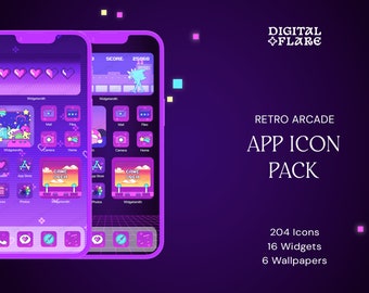 Retro Arcade App Icon Pack: Lo-fi Neon Theme (Instant Download)