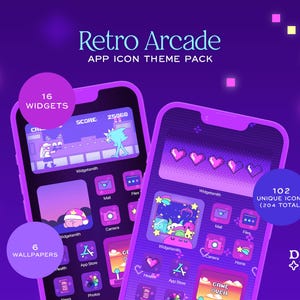 Retro Arcade App Icon Pack: Lo-fi Neon Theme (Instant Download)