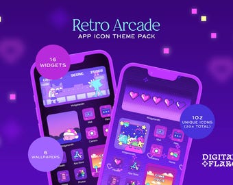 Retro Arcade App Icon Pack: Lo-fi Neon Theme (Instant Download)