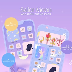 Moon iOS Android Icon Theme: Pink Purple Kawaii (Instant Download)