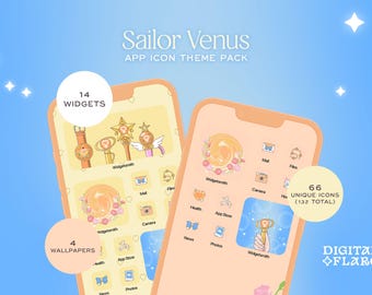 Venus iOS Android App Ikontema: Orange Pastell Kawaii (Digital Nedladdning)