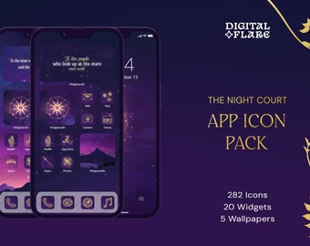 Night Court App Icon Pack: Celestial Purple Theme (Instant Download)